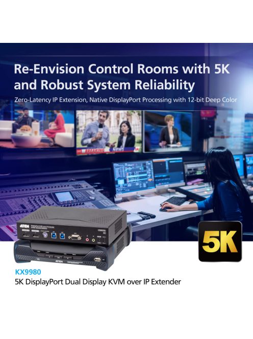 ATEN KVM Over IP Switch 2x2 Port, 5K, DisplayPort, DP, Dual Display, Transmitter - KX9980T