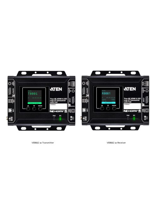 ATEN Extender True 4K@60Hz, over IP, Transceiver, H.265, USB, RS-232, HDMI, 100m  - VE8662-AT-G